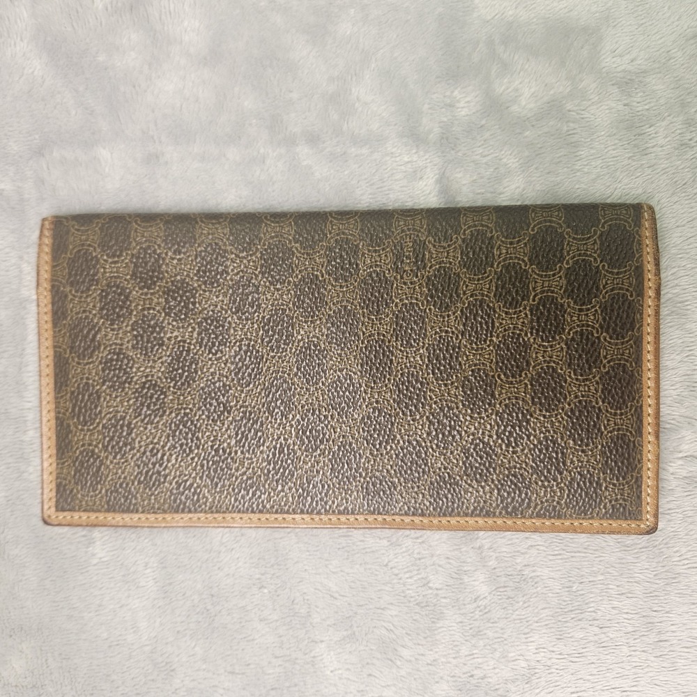 Celine Macadam Triomphe Women's Brown Leather Bifold Long Wallet Authentic - Picture 5 of 12
